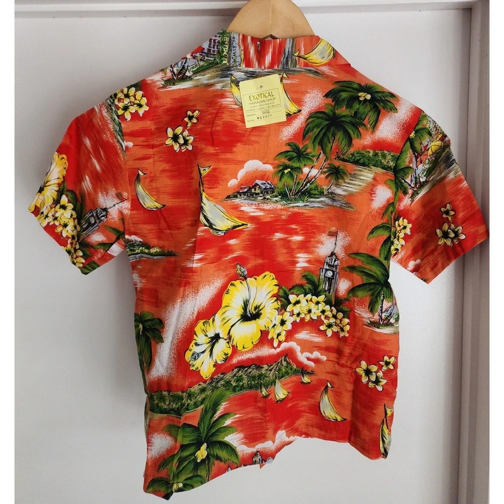 Vintage Hawaiian Fashion Made in Hawaii 2pc Set Shirt Shorts Boys 8 Sunset Aloha